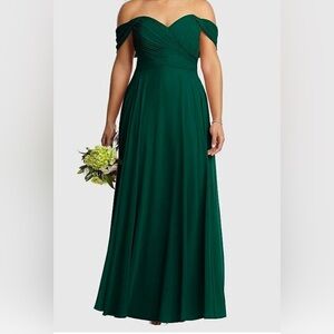 Dessy Collection Lux Off the Shoulder Chiffon Gown in Hunter Green - size 10R